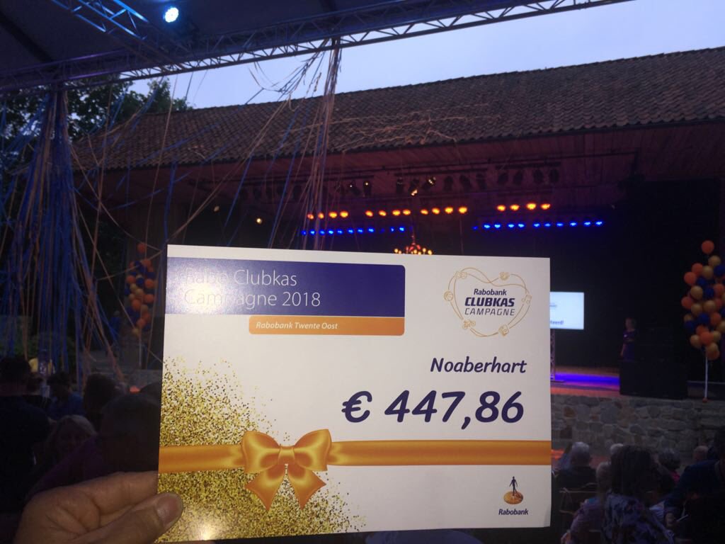 Wauw! Bedankt voor alle stemmen. Wij gaan dit geld gebruiken voor het derde project van Noaberhart. #raboclubkascampagne @RaboTwenteOost