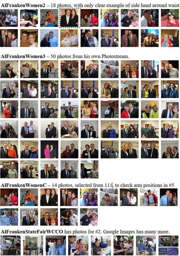 P4/ Photos of Franken with womenThis thread collected miscellaneous photos, including some with other celebrities. https://twitter.com/JohnMashey/status/949059918023176192 photos, miscFlickr galleries enable quick, easy perusal of Franken with members of the public: https://www.flickr.com/photos/137713489@N06/galleries/?rb=1