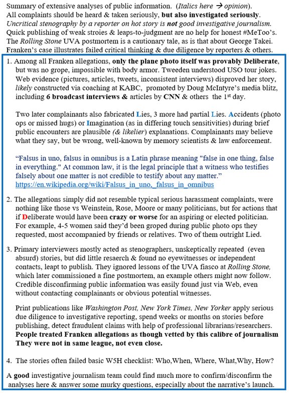 P1/ Faked news+investigative Failures = False narrative on Franken @CNN  @HuffPost  @Jezebel  @politico  @TheAtlanticdid not vet stories like  @washingtonpost  @nytimes  @NewYorker,often failed W5H: Who,When,Where,What,Why,How?We need good investigative reporting more than ever!