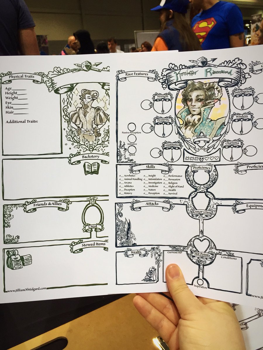 Jillofmidgard's tweet photo. Here are a few of the D&D sheets I did at Lilac City Comic Con! #LCCC2018 new commissions will be open on my Etsy soon! #DungeonsandDragons https://t.co/ALas8pzPMe