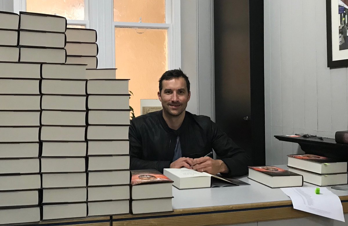theodorebrun's tweet photo. Looking rather small behind my #SacredStorm wall. Thanks @GoldsboroBooks for my annual wrist workout. (Was actually short of breath after this lot. I really need to take some exercise.) #vikings #booksigning #HistFic @CorvusBooks @AtlanticBooks https://t.co/BHGmT9OZmH