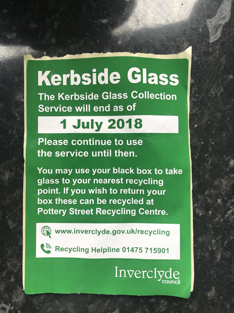 When @inverclyde decide that #recycling isn’t all that important anymore.... #disappointed this is just gonna lead to more glass in landfill 😥 @theSNP who cares about the future.... not #Inverclydecouncil