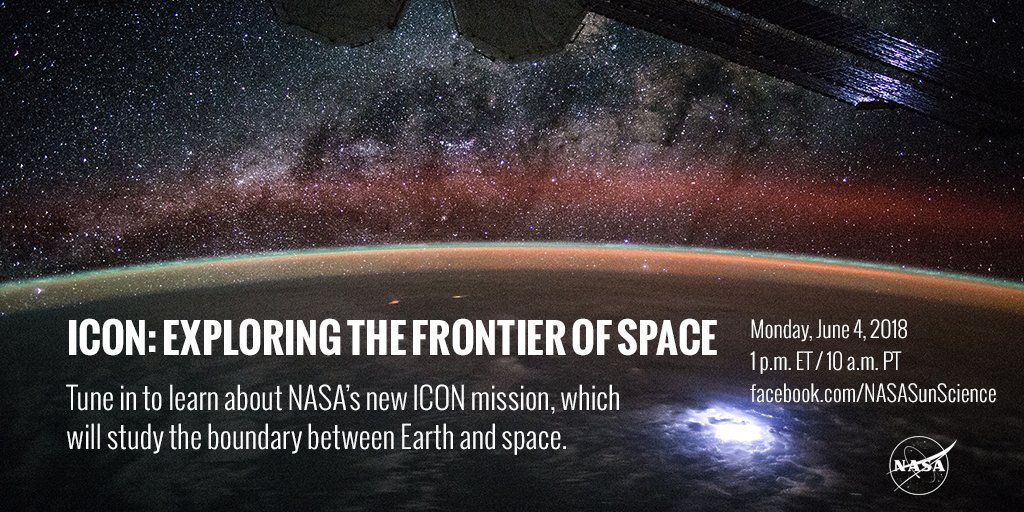 NASA's tweet photo. We’re 10 days away from launching our #NASAICON satellite to study the boundary between Earth &amp; space. Join @NASASun experts on @Facebook Live at 1pm ET to hear about why we’re studying how this region is affected by both space weather &amp; regular weather: https://t.co/JOGZU2szEY https://t.co/YeLWrQYaJ4