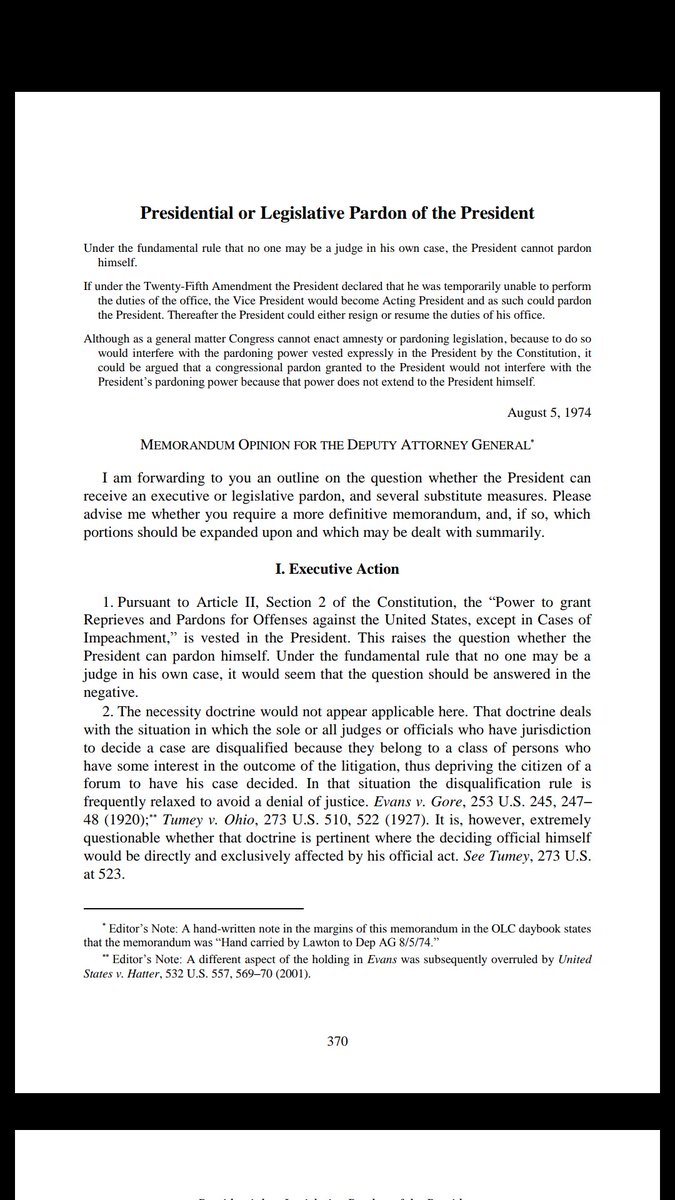 adam_hazelton's tweet image. &quot;Under the fundamental rule that no one may be a judge in his own case, the President cannot pardon himself.&quot; -DoJ&apos;s website