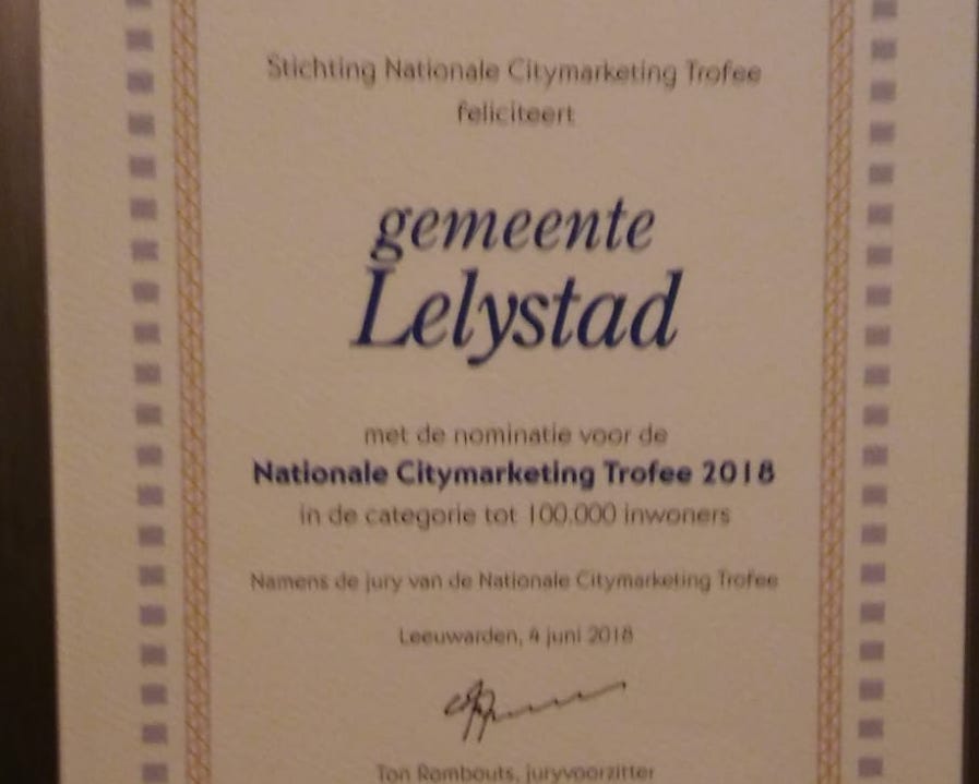 Vandaag ging de Nationale Citymarketing Trofee in de categorie gemeenten tot  120.000 inwoners naar Zandvoort. Lelystad volgde op de tweede plaats.  Ondanks de teleurstelling overheerst de trots bij City Marketing Lelystad. citymarketinglelystad.nl/lelystad-grijp…