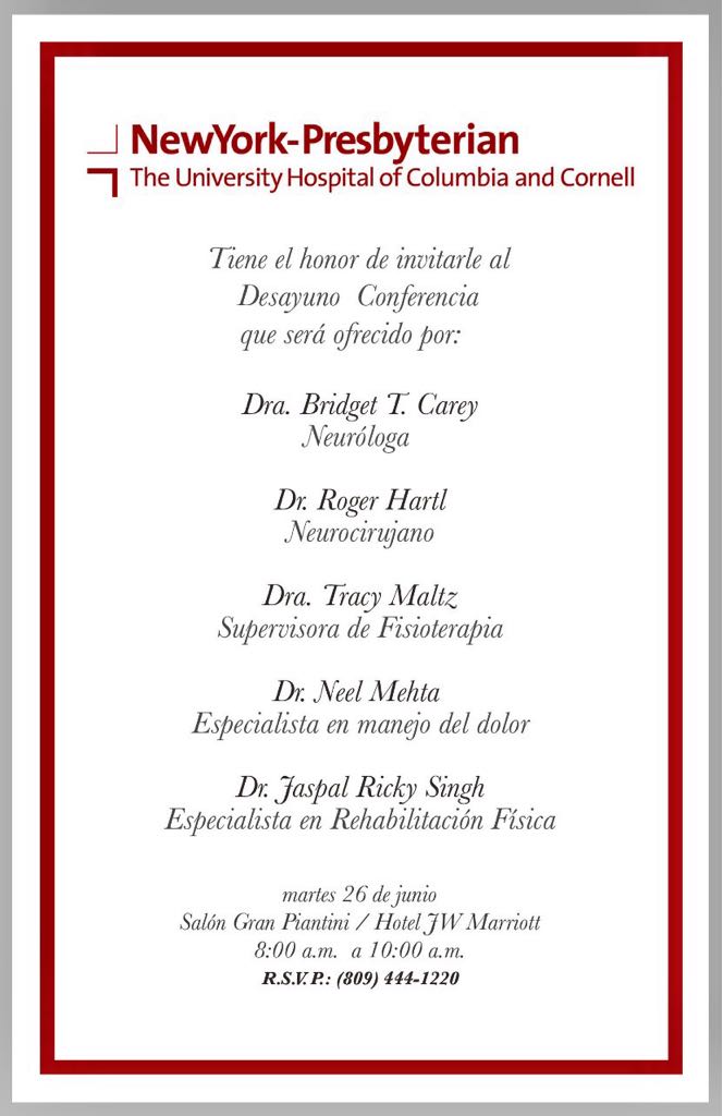 adocose's tweet photo. NewYork - Presbyterian tiene el honor de invitarle al Desayuno Conferencia,
Martes 26 de junio
Salón Gran Piantini del Hotel JW Marriott
8:00 a.m. a 10:00 a.m.

R.S.V.P. 
adocoseconvoca@gmail.com / 809-381-1398
nav9013@nyp.org / 809-444-1220 https://t.co/Kj0gqCbXhM