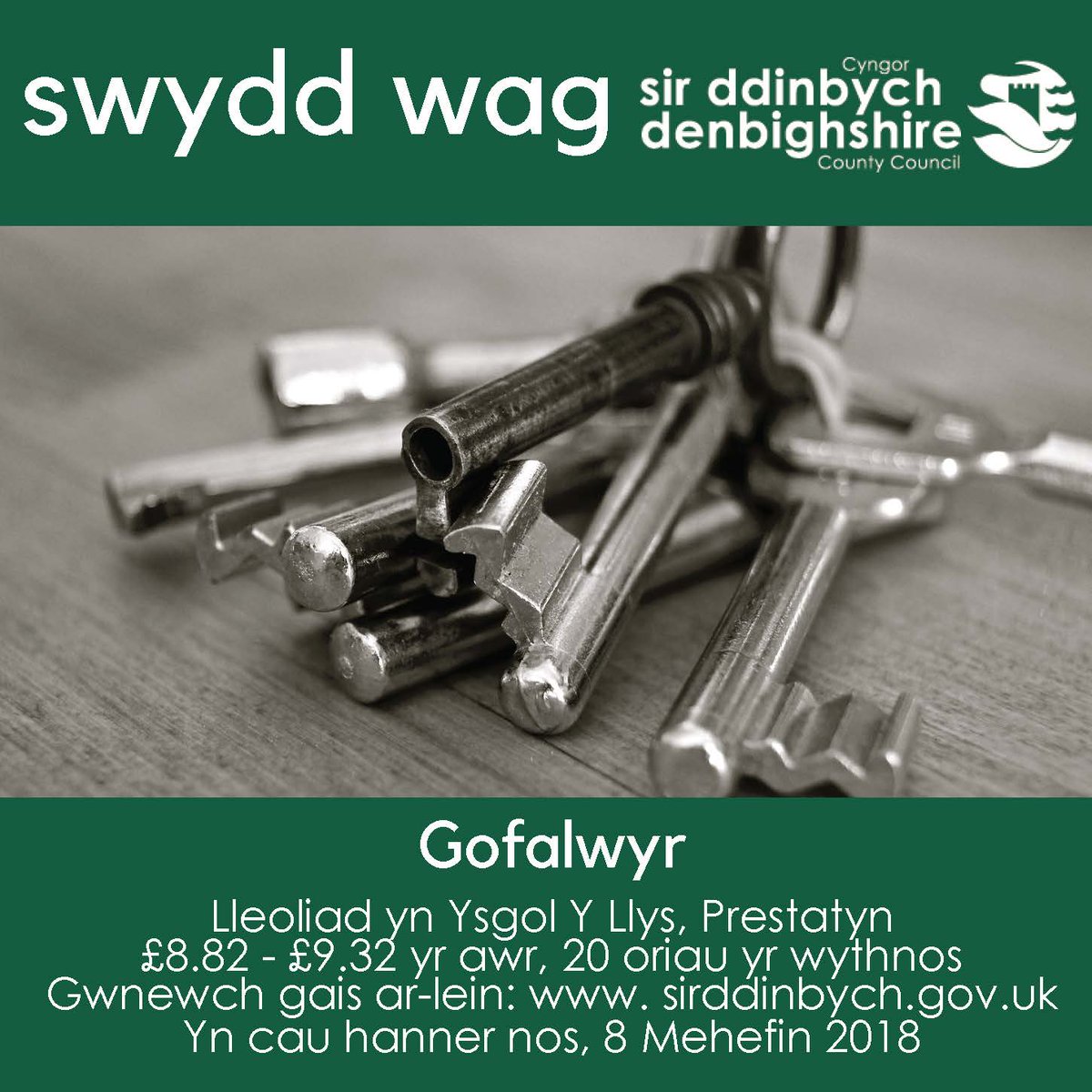CyngorSDd's tweet photo. SWYDD WAG: Gofalwyr @YYllys, 20 awr yr wythnos, parhaol, yn cau 08.06.18 #swyddiCSDd #swyddwag #recriwt #gwaith @JCPinNEMidWales @JCPInNWCoast https://t.co/fIT19OyhEJ