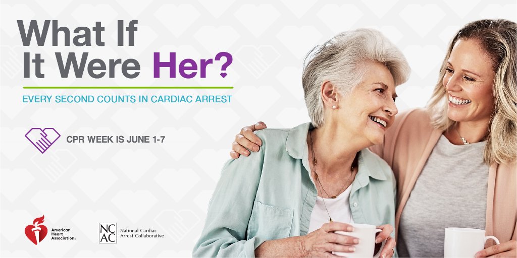 American_Heart's tweet photo. Only about 46 percent of people who experience an out-of-hospital cardiac arrest receive the immediate help they need before professional help arrives. This CPR and AED Awareness Week, June 1-7, learn how to save a life at https://t.co/ncolK4OtHe #CPRSavesLives https://t.co/OgUJXAPl6o
