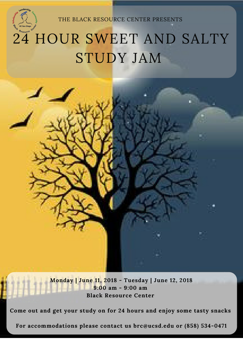 ucsdbrc's tweet photo. Hey y'all,

SAVE THE DATE !!🍭🍿📚~ OPEN 24 HOURS ~
Monday | June 11, 2018 - Tuesday | June 12, 2018
9:00 am - 9:00 am
Black Resource Center

Come out and get your study on for 24 hours and enjoy some tasty snacks
For accommodations please contact: brc@ucsd.edu or (858) 534-0471 https://t.co/20F1OYOnnN