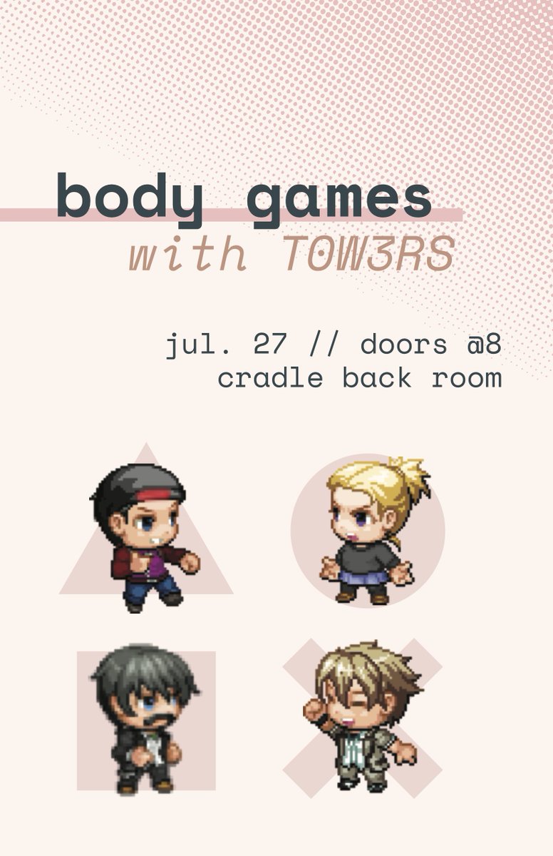 hey everyone,

excited to tell you we're playing <a href="/CatsCradleNC/">Cat's Cradle</a> Back Room on July 27th with @_T0W3RS_ ~! we'll be announcing what we've been working so hard on this past year at the show, so you better be there or you'll never know.