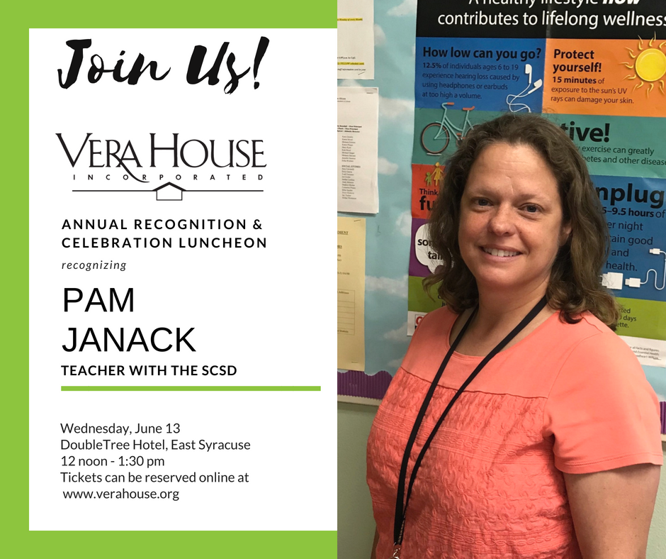 VeraHouseInc's tweet photo. Join us 6/13 &amp; help us honor Pam Janack, a health teacher @SyracuseSchools. Pam has partnered with our prevention education staff for over a decade &amp; brings important information about healthy relationships to her students. Reserve now- https://t.co/oA8gYiGzSl https://t.co/An71IuL9l3