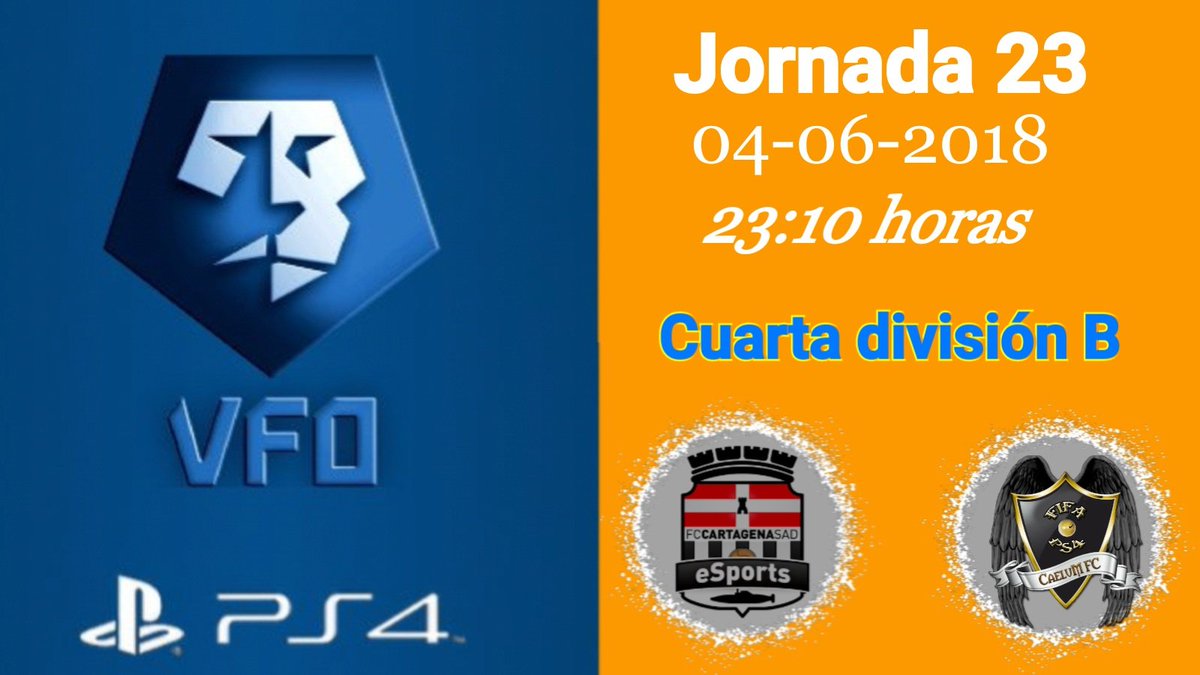 CaelumFifa's tweet photo. Jornada 23
🏆@VFOspain_ps

⚽4️⃣division🅱️⚽
📅04-06-2018
🕚23:10 horas
🆚@FCCT_eSports https://t.co/0LvPiTLdeN