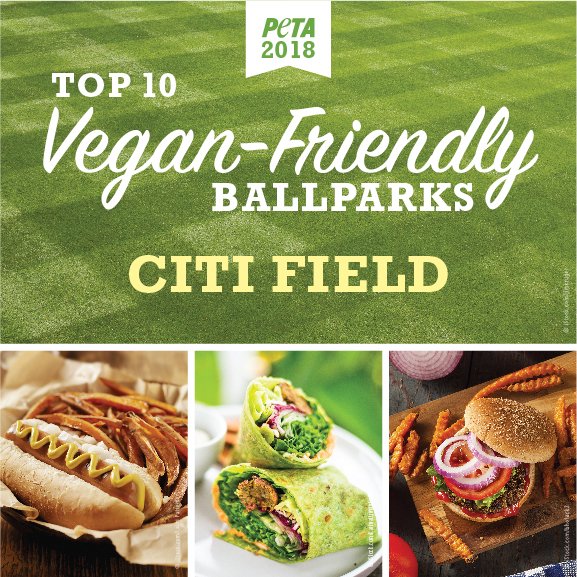 peta's tweet photo. @CitiField @Mets You’re on our Top 10 Vegan-Friendly Ballparks list! 👏🌱⚾ @Aramark We’re big fans of the vegan cheese pizza, the burrito bar and more 🍕🍔🌭🌯 https://t.co/PZU177HYtL https://t.co/CsKLWtCW4e