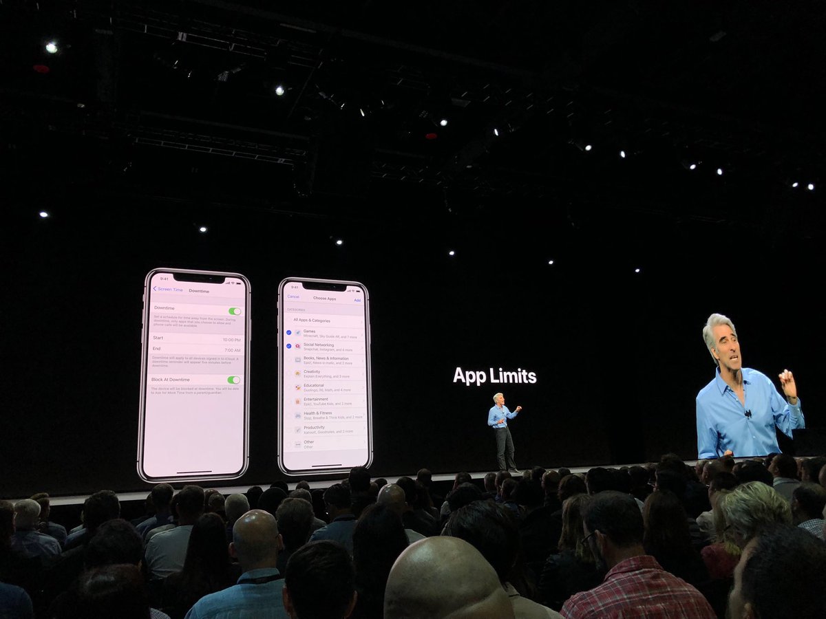 Learning about “app limits” and “allowances” on app usage at #WWDC. Society needs more innovation like this around how we will manage tech vs. letting it manage us. 👌🏼