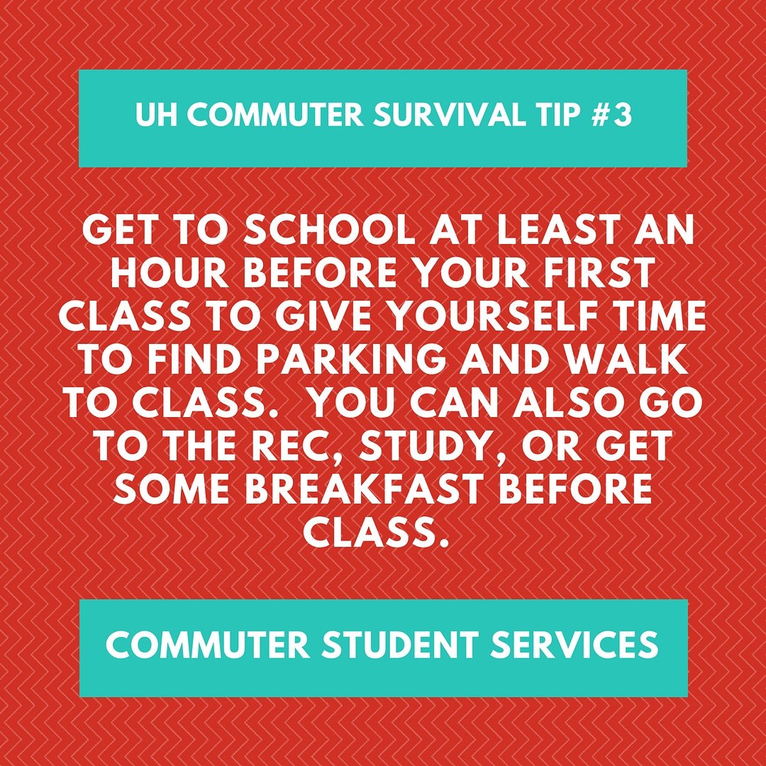 UHCommuterServ's tweet photo. Good Afternoon Coogs! Happy Monday! Here's our commuter tip for the week!
#CoogsontheRoad #UHCommuter #CommuterSurvivalGuide https://t.co/H5HO5iXURH