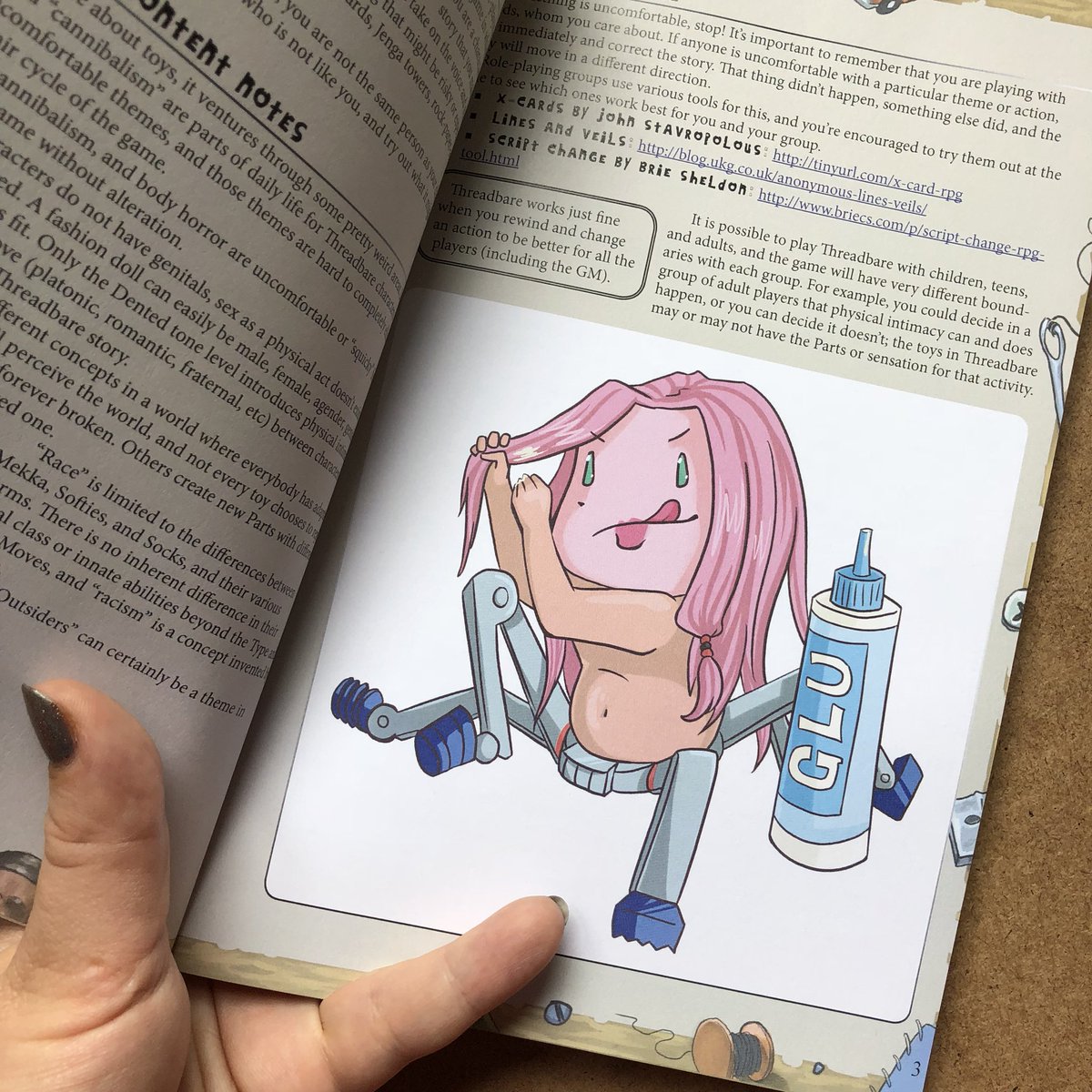 SweetIngenuity's tweet photo. Got my contributor copy of Threadbare today, always fun seeing my art in print :D #threadbarerpg #rpg https://t.co/wu1EKRoox2