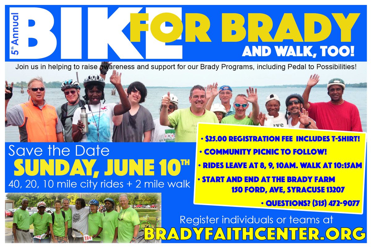 Forming a team to walk in the Bike for Brady event this coming Sunday! Come join us!  #southsidesyracuse #tntsouthside #southsidewalkingclub #bikeforbrady