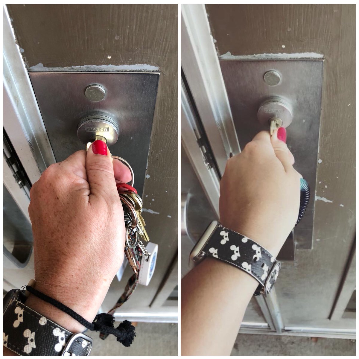 LMESTigerNation's tweet photo. When one door closes, another one opens!!! So proud and excited to see Tiger Nation continue to grow under the leadership of Chief Desiree Brown Bawcum!!!! Left pic is me locking up for the last time...right pic is her unlocking for the first time!!! @suptking https://t.co/ClyW6ooefS