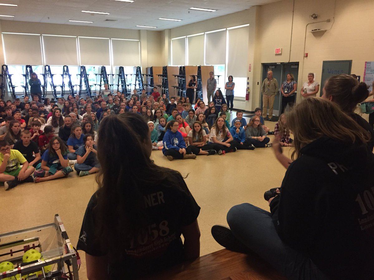 frcteam1058's tweet photo. Team 1058 is at @Londonderry_lms showing off our 2017 robot Wingin’ It to 6th grade STEM classes! We’re so happy to be here inspiring these kids. #OMGRobots #FIRSTSteamworks https://t.co/Vmw6PN0MtN