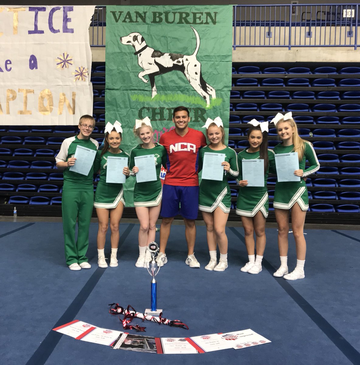 PointerCheer's tweet image. What an awesome week! 1st Place in The Jam, Bid to NCA Nationals, Spirit Stick Award, full squad All-American Nominations, Top All-American Luke Workman, Callie Pixley won the Leadership Award, Most Improved for our boys, and 6 Seniors asked to tryout for NCA Staff! #VBHSCheer