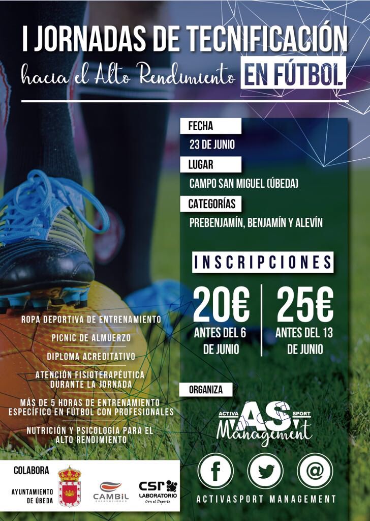 ASManagement4's tweet photo. INFORMAMOS
1ª Edición Jornadas de Tecnificación hacia el Alto Rendimiento en Fútbol.
Jugadores en categoría pre y benjamín  alevín
Una jornada dirigida por entrenadores nacionales de fútbol de las mejores canteras de 1ª División.
Cualquier duda consultar nuestras redes sociales! https://t.co/kadFAh59Uh