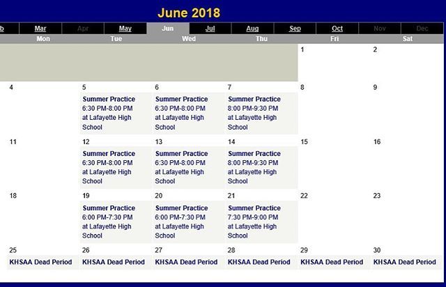 LafayetteSoccer's tweet photo. School’s out for the summer! Here is our June training schedule. Numbers have been high so if you can make it, we recommend you be there. 2018 season starts now! #offseasongrind #2018prep #42daysaway https://t.co/p2U4hTfJk9 https://t.co/esfwFYEOo6