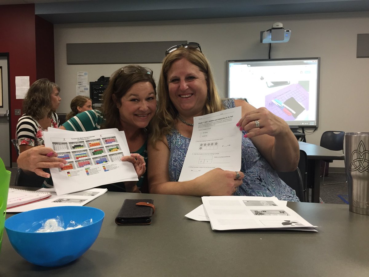 merithom's tweet photo. First PD of the summer!  First grade rocks!  With Joy Mitchell and Jennifer Studwell #tomballmath #TCRA1st9 @annbutts_k2math https://t.co/JCCd2jg1Eq