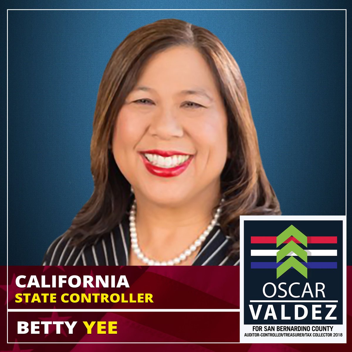 OscarValdez2018's tweet photo. Betty Yee - California State Controller endorses Oscar Valdez for San Bernardino County
Auditor - Controller / Treasurer / Tax Collector 2018
#OV2018 @BettyYeeforCA #PrimaryElections #GOTV https://t.co/3BkQYjPlOC