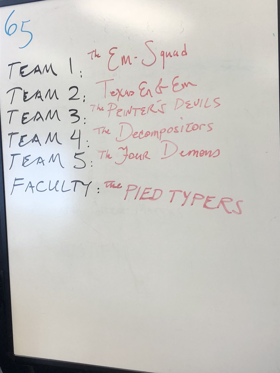 Yoojung1988's tweet photo. This yearโs team names! Typesetting session !! Day 1 #bookhistoryworkshop #CushingMemorialLibrary https://t.co/HwrlriFft8