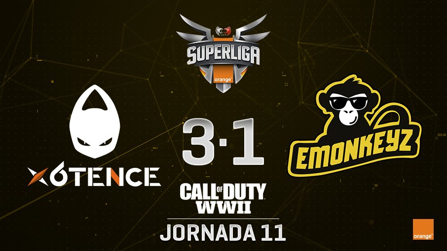 x6tence, tras un ByD perdido, han tenido que luchar con bastante sufrimiento en los dos mapas restantes para hacerse con el partido. GG

#⃣ #SuperligaOrangeCOD11
🆚 @x6tence_ vs <a href="/eMonkeyzClub/">eMonkeyz 🍌</a> 
🔴 twitch.tv/lvpes2