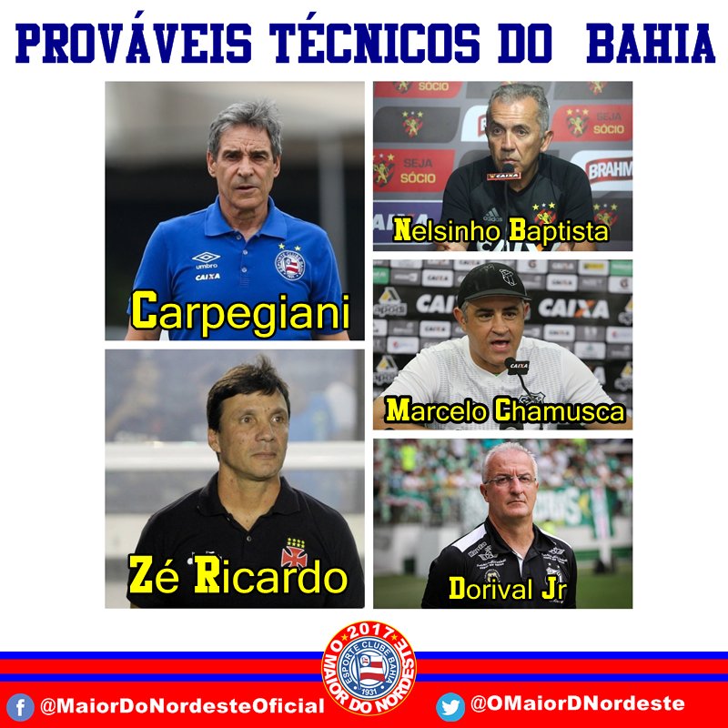 AdemarioSan's tweet image. Com a saída de Guto Ferreira, estes são os nomes mais cotados pra assumir. Nelsinho Baptista, Carpegiani, Zé Ricardo, Marcelo Chamusca e Dorival Jr. Carpegiani e Zé Ricardo sai na frente como favoritos à técnicos do Maior do Nordeste. E AÍ, QUEM SERIA MELHOR? #BBMP #OMDN