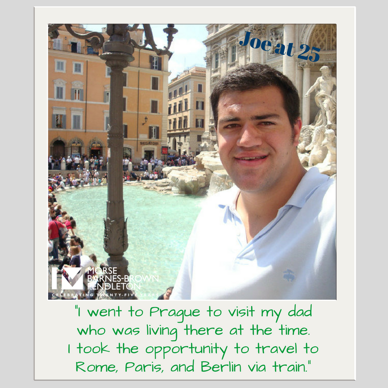Morse's tweet photo. #MBBPat25 Although @BowtieTax didn't speak any of the languages of the 4 countries he visited at 25, he survived to tell the tale of his travels, and to provide us with this incredible photo of him in front of the #TreviFountain! ⛲️https://t.co/VNEJQiHFWa https://t.co/GWMGtPVsHu