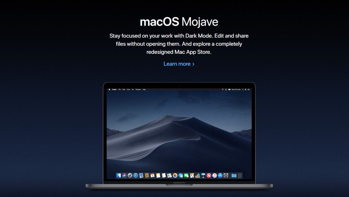 而MacOS的更新中，Mojave系统自带的夜间模式很赞，Mac嘛毕竟是个生产力工具，晚间所有应用程序自动切换成黑色背景的UI很好。