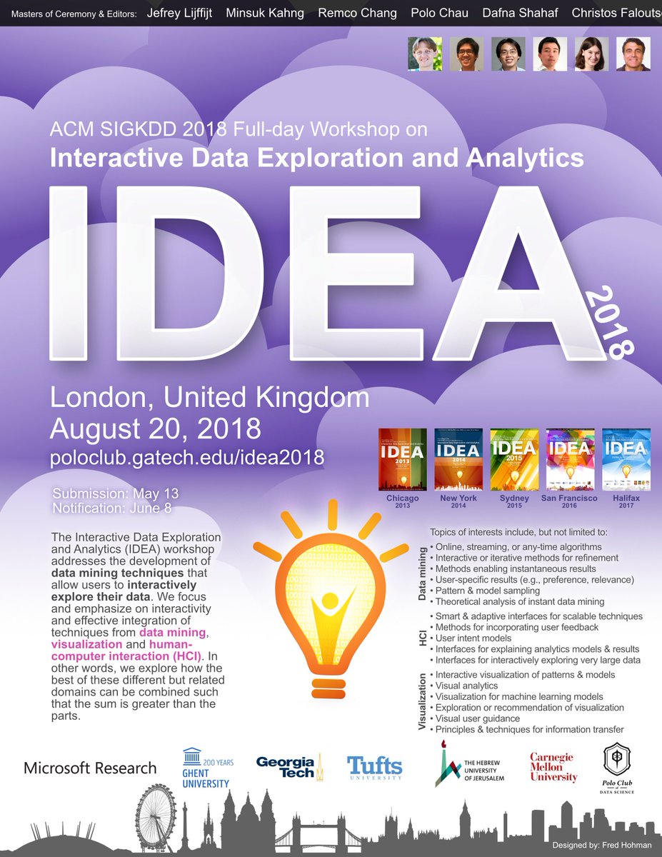 IDEA_KDD's tweet photo. Check out our new poster for #IDEA2018 at #KDD2018! Thanks to @fredhohman for the awesome design! @kdd_news https://t.co/8wMmWMpVGM https://t.co/bQjJXRc0A1