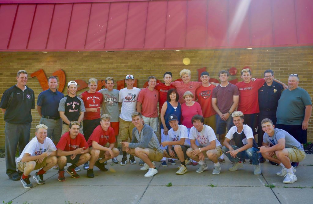 VerucchisDining's tweet photo. We are so proud of you all!  Congratulations to the State Champion Hall Red Devils Baseball Team! https://t.co/lI1gfSsHcd