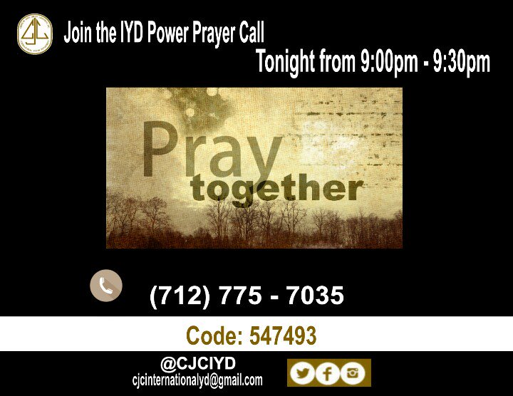 CJCIYD's tweet photo. Join the prayerline going on now! https://t.co/cSlg0Lwpst