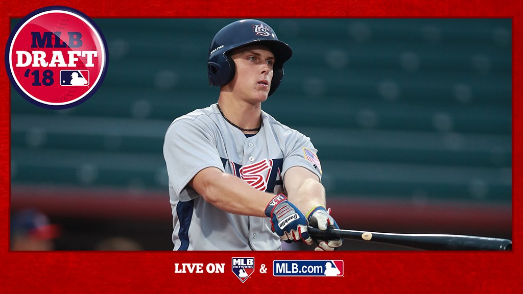 MLBDraft's tweet image. With the 19th pick of the 2018 #MLBDraft, the @Cardinals select @SDOathletics 3B Nolan Gorman, who is the first draftee in @MLB history born in the year 2000: atmlb.com/2rPEnaE