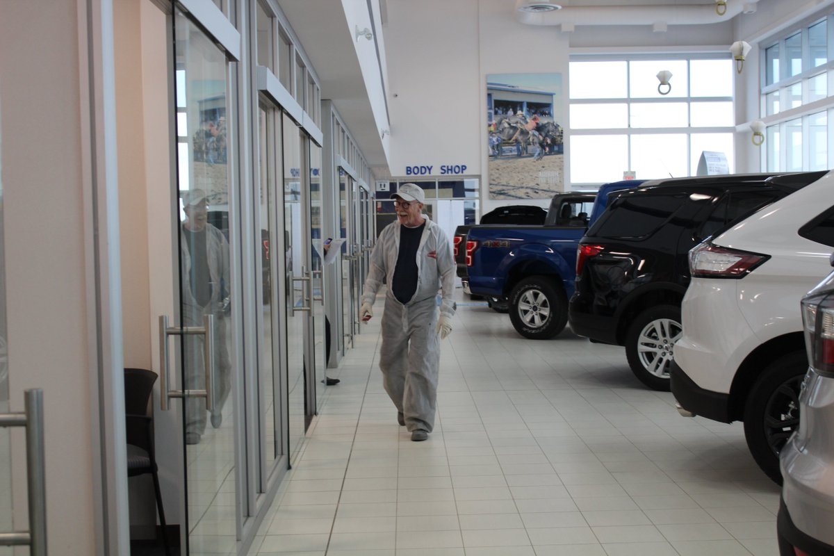 Cam_Clark_Ford's tweet photo. Uh oh! We've been spotted. Who let Jim out of the Body Shop anyway?! #JimNicholson #Airdrie #YYCAuto #Autobody #AirdrieBodyShop https://t.co/A1D35AR8gb