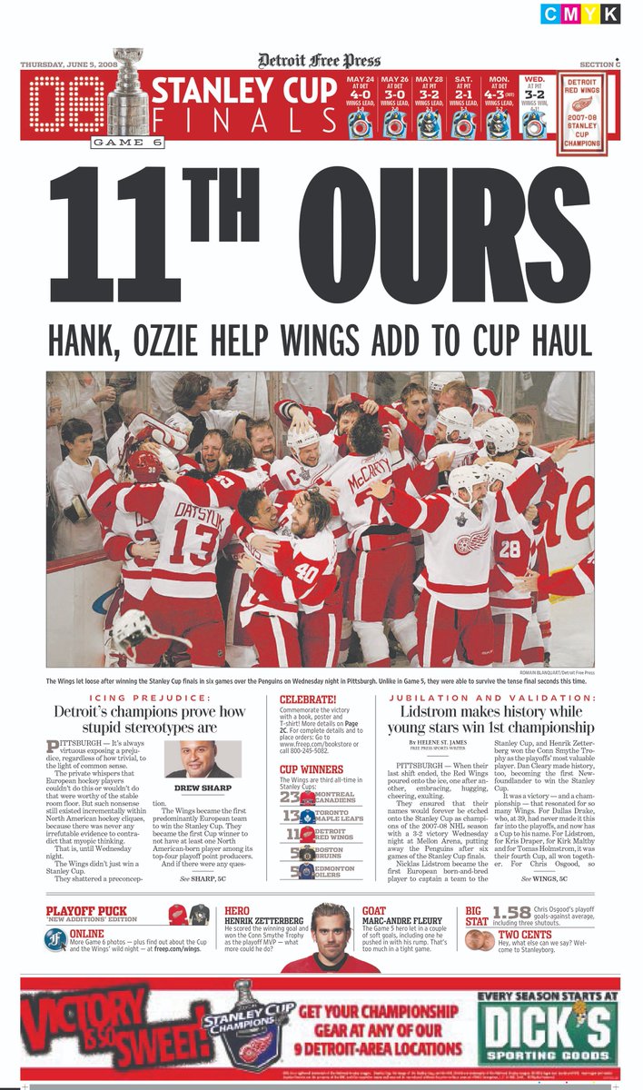 Freep Sports On Twitter 10 Years Ago Today The Redwings Won Detroit S Last Championship A Sample Of Our Front Pages The Following Day Freep Https T Co Jrvngb83md