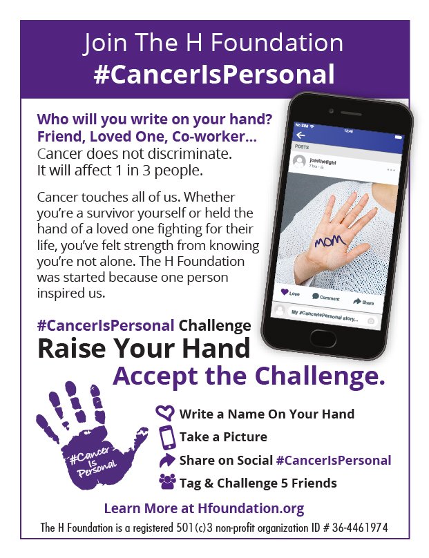 The_HFoundation's tweet photo. RAISE YOUR HAND AND JOIN THE FIGHT AGAINST CANCER!
#CancerIsPersonal https://t.co/ICYsTsT5M4 https://t.co/8rWxnYjWRV