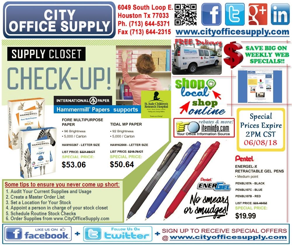 cityos's tweet photo. #MaximizeYourMonday with a #SupplyCloset #CkeckUp! #StockUp @Hammermill #Paper & @PentelofAmerica #EnerGelX on #WeeklyWEBSpecial @ https://t.co/zb4z5RaOwd -> https://t.co/oYkea1t3t6 https://t.co/Irr15MVIFm