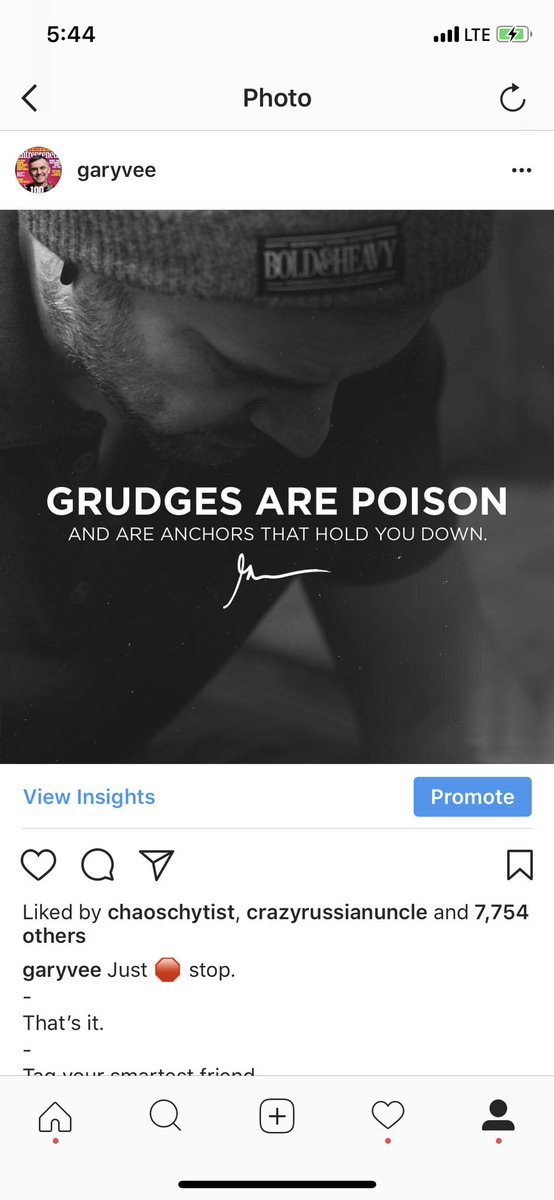 garyvee's tweet photo. Two wrongs don’t make a right 
Letting go when someone wrongs you is a strength not a weakness, so many think, “I’m not letting you get away with this” .. I see it different, I see it as, “oh that’s who you are? Cool, you lost the bigger game, cause “I’m out” in the future https://t.co/F5iQuTKQcx