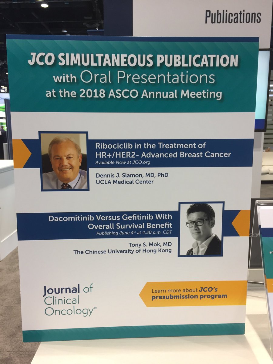 Two @JCO_ASCO simultaneous pubs by Dr. Dennis Slamon and @TonyMok9 for #ASCO18 published on time! Link to papers ascopubs.org/jco/asco-2018-…