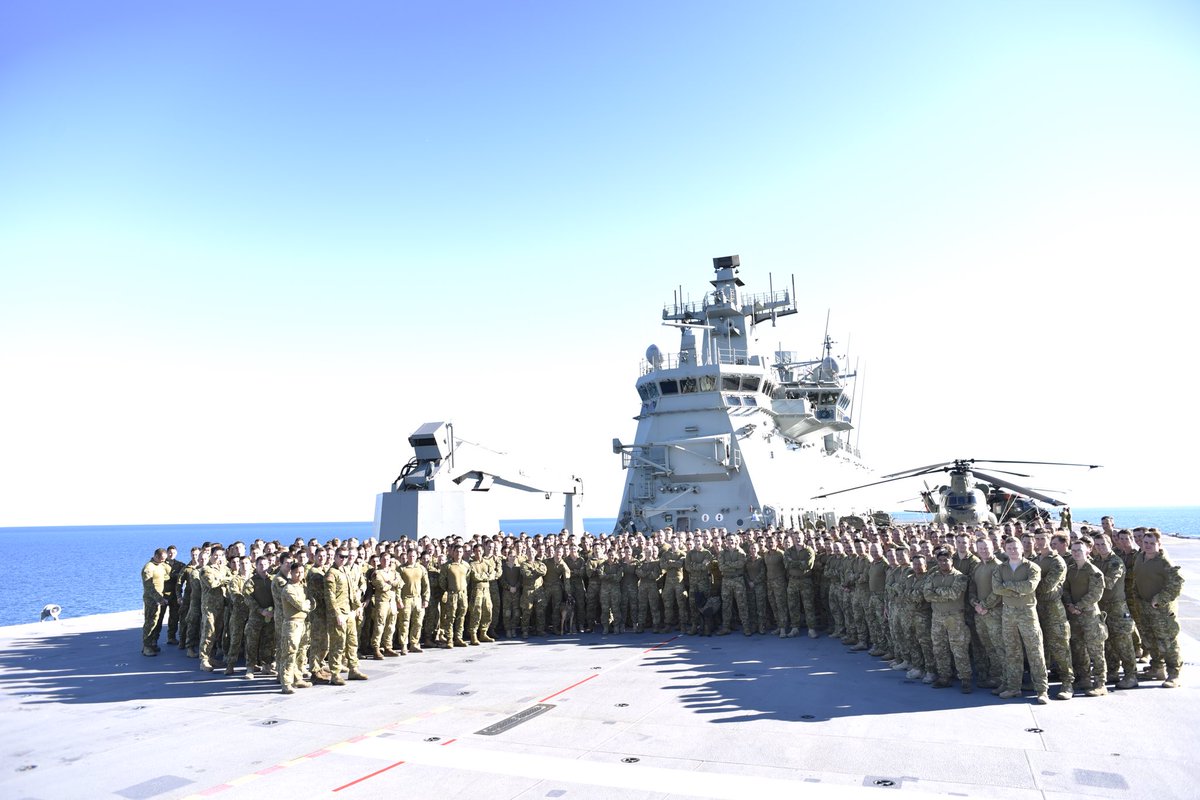 #BattleGroupRam on the Flight Deck of #HMASCanberra, yesterday.

High def drone image will be on Bn FB page in next few days. @FORCOMDMedia