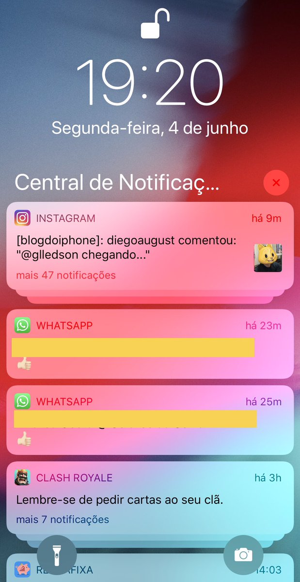 blogdoiphone's tweet image. #iOS12beta: No novo sistema, as notificações ficam agrupadas na tela bloqueada.