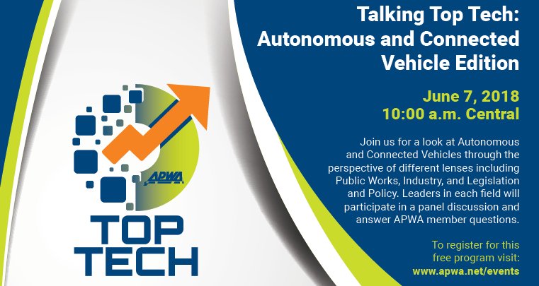 APWATWEETS's tweet photo. Mark your calendar for Thursday's FREE webinar program. We'll have an expert panel answering all your Autonomous and Connected Vehicle questions! #TalkingTopTech https://t.co/XRdbjBi1bP https://t.co/HHM4JDlLYv