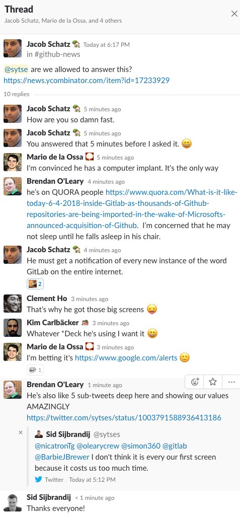 sytses's tweet image. I must admit I'm still replying on twitter at 6:30pm. It's been quite a day with people #movingtogitlab