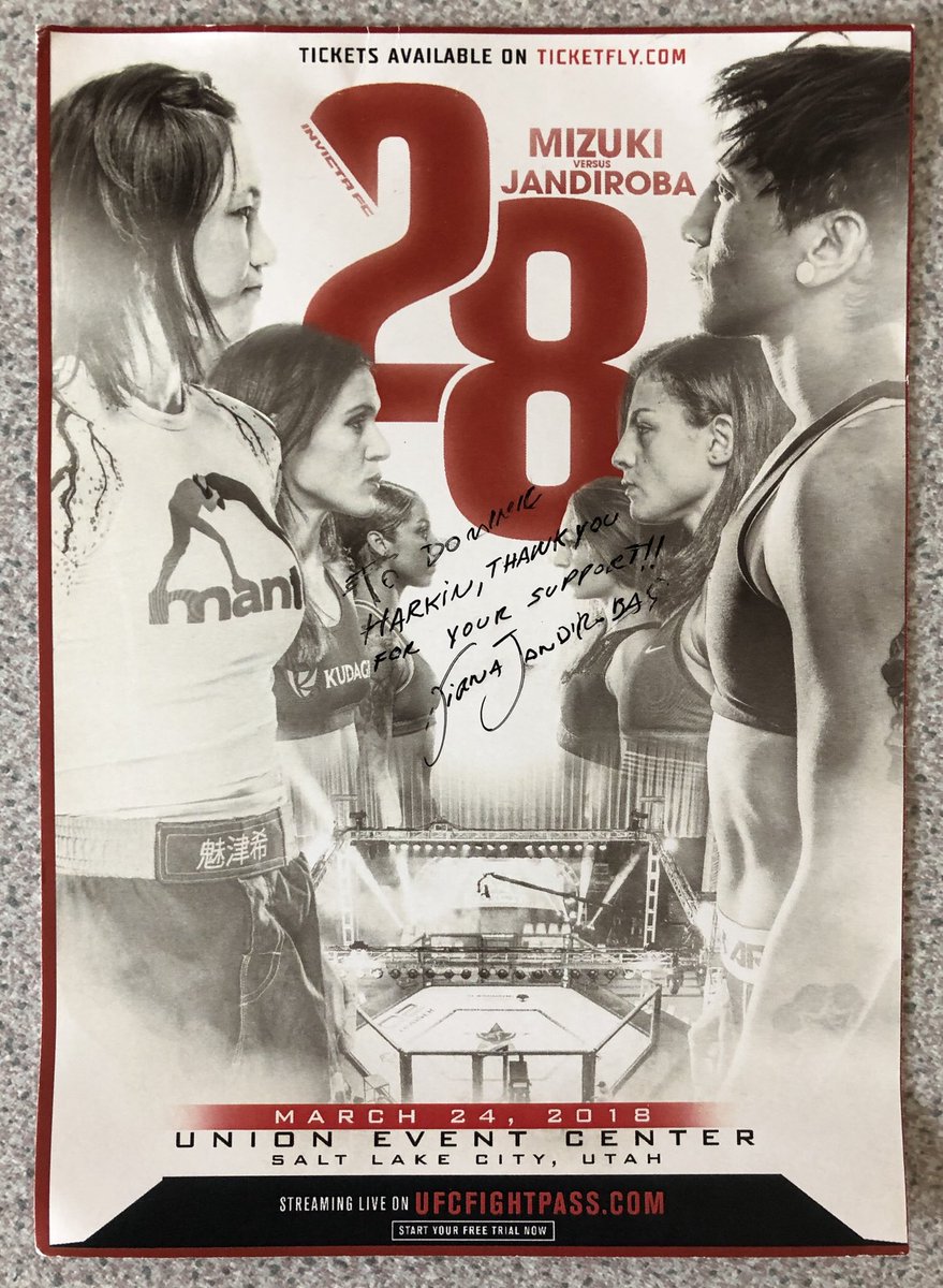 ilovetheKO's tweet photo. The autograph of the champion @VirnaJandiroba 😍😄 From the event Virna won the Invicta Strawweight championship! Virna is awesome in and out of the cage, thank you!👌🏻🦅 #InvictaFC28 https://t.co/pl2M7SzdPu