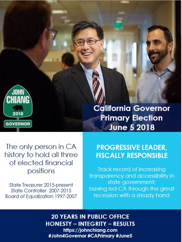 AsianDems's tweet photo. Last hours to #CAPrimary tomorrow June 5. Vote for your trusted & genuine leader with honesty, integrity & results in his 20 years public service. Vote @JohnChiangCA for California Governor #John4Governor #GOTV https://t.co/42NGLdOAes