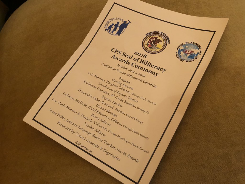 LDMcDade's tweet photo. Tonight 1,720 @ChiPubSchools students are being awarded the State Seal of Biliteracy across 12 languages other than English!  Congratulations to our 2018 graduates who have earned this exceptional recognition! You are citizens of the world.  @janicejackson @OLCE_CPS https://t.co/MFd4ZazmPb